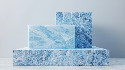 Wall Mural - Elegant blue marble blocks arranged harmoniously, showcasing beautiful patterns and textures ideal for modern interior design.