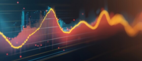 Poster - Abstract digital financial chart with vibrant lines showcasing market trends and data analysis on a blurred background.