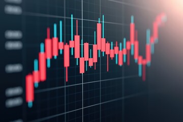 Poster - Dynamic financial chart depicting market trends with vibrant candlestick patterns and grid lines for investment analysis.