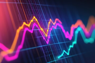 Poster - Dynamic abstract background showcasing colorful digital graphs with vibrant lines, representing data trends and analysis.