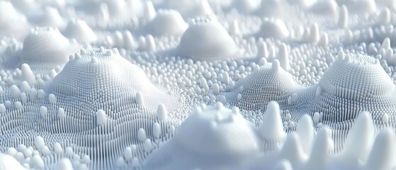 Poster - abstract landscape of white peaks and valleys, showcasing intricate textures and shapes in a clean, 