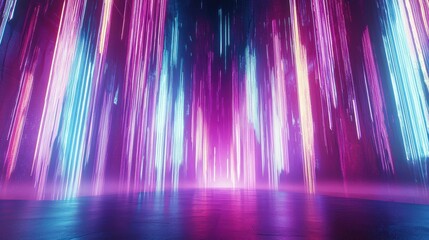 Poster - vibrant neon lights cascade in colorful vertical streams, creating an immersive and dynamic ambiance