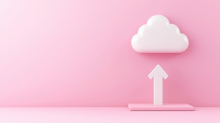 Poster - A soft pink background with a cloud and upward arrow symbolizing cloud storage and digital growth.