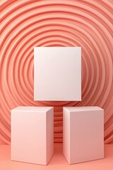 Poster - Empty display cubes against a textured peach background, perfect for showcasing products or design concepts.