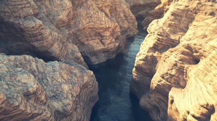 Poster - Sunlight illuminates steep canyon walls as a river flows through the narrow passage, creating a dramatic landscape of rock formations and water
