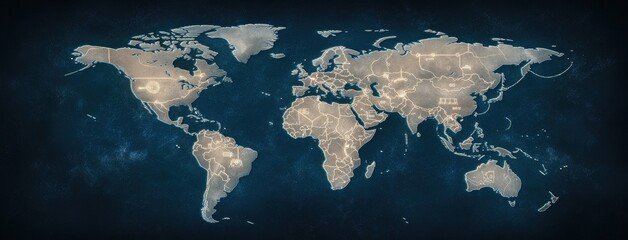 Leinwandbilder - Experience a visual representation of a global network connection map featuring location signs in an abstract digital design