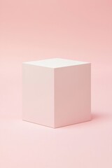 Poster - a minimalistic white cube on a soft pink background, ideal for product mockups and creative presenta