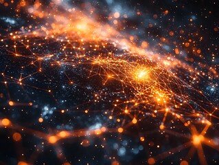 Poster - glowing qubit lattice forming radiant web of computational power in quantum computing concept