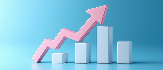 Poster - Colorful graph showing growth with ascending bars on a blue background, symbolizing success and financial progress.