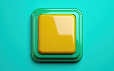 Poster - Colorful geometric button design in vibrant yellow and turquoise contrast, ideal for modern digital interfaces or artistic projects.