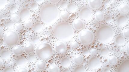 Poster - Close-up of white foam with bubbles in various sizes, creating a soft and textured appearance for backgrounds and designs.