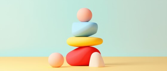 Poster - Colorful geometric shapes stacked creatively, showcasing vibrant tones and smooth textures, ideal for playful and artistic visuals.