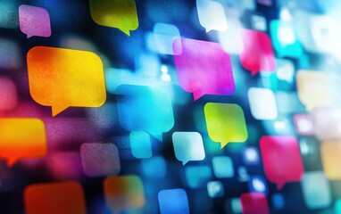 Poster - Colorful speech bubbles representing communication and social interaction in a vibrant digital environment.