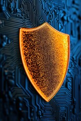 Poster - digital shield symbolizing cybersecurity and protection over data in a technologically advanced sett