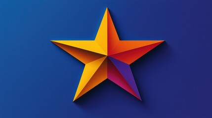Poster - a vibrant geometric star design featuring vivid orange, yellow, and purple hues against a deep blue 