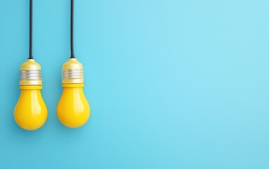 Poster - bright yellow light bulbs hanging against a vibrant blue background, creating a cheerful and modern 