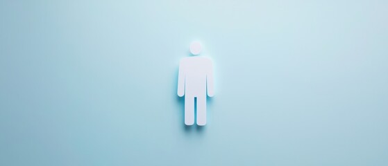 Poster - Minimalist of human figure against a soft blue background, perfect for concepts of identity, individuality, and simplicity.