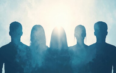 Poster - Silhouettes of individuals against a misty background, symbolizing connection, unity, and diversity in modern life.