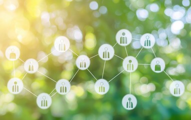 Poster - abstract of social connections depicting community and networking in a natural, blurred background.