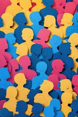 Poster - Colorful paper silhouettes representing diversity and community, ideal for concepts of inclusion and teamwork in visual projects.
