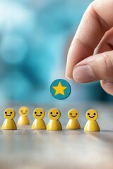 Poster - A hand placing a star token above cheerful yellow figures, symbolizing achievement, recognition, and positive reinforcement.