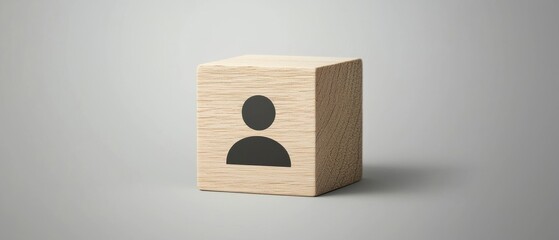 Poster - Minimalist wooden block displaying a simplistic user icon, ideal for branding, design, and technology themes.
