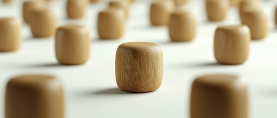 Poster - Minimalistic wooden cubes arranged in a captivating pattern, highlighting natural textures and shapes.