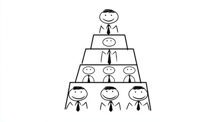 Poster - A simple depicting a hierarchical structure with stick figures representing various levels of management.