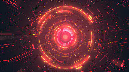 Poster - Abstract digital background featuring vibrant red circular patterns and intricate circuitry design