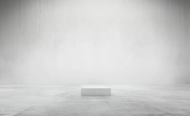Fototapete - Empty white background featuring a concrete floor, subtle fog, and ample space for product presentation or design mock-up in a studio setting