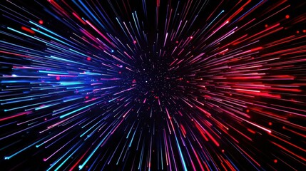 Poster - Red and blue lines radiate from a central point, creating a fast motion blur effect against a black background, conveying speed and energy