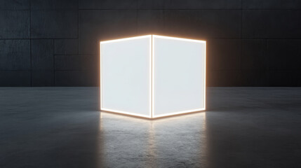 Aufkleber - sleek, illuminated cube stands in modern, minimalistic space, casting soft glow on surrounding floor. design emphasizes simplicity and elegance, creating striking visual impact