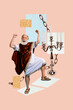© deagreez - Exclusive image vertical photo collage of happy rome old man king dance rococo candlestick hold wax illumination decor castle