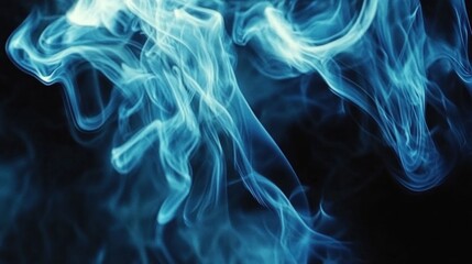 Wall Mural - Abstract blue smoke swirling against a dark background, creating a mystical atmosphere.