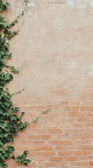 Poster - Vibrant green ivy gracefully climbs a weathered wall of aged brick and cracked plaster, creating a captivating blend of nature and architecture