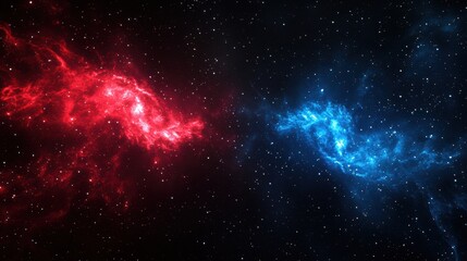 Aufkleber - Dynamic red and blue light streaks create a vibrant cosmic scene against a starry black background, illustrating speed and futuristic digital art