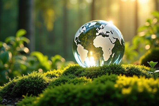 international earth day Crystal Clear Glass Globe with Etched World Map Eco-Inspired Decorative Sphere