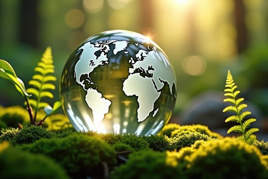 international earth day Crystal Clear Glass Globe with Etched World Map Eco-Inspired Decorative Sphere
