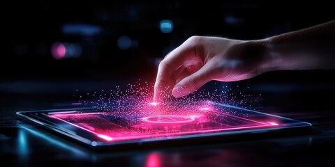 Aufkleber - a stylized hand signing electronic paperwork on a tablet, highlighting digital signature technology with a minimalist backdrop