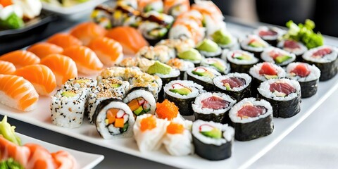 Poster - line connection, visually appealing appetizer spread on a sleek plate, soft lighting and natural textures highlighting the food