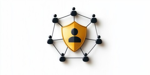 Aufkleber - Visual representation of risk management and threat prevention, featuring a shield icon and network connections on a clean, neutral backdrop, storytelling elements, simpl