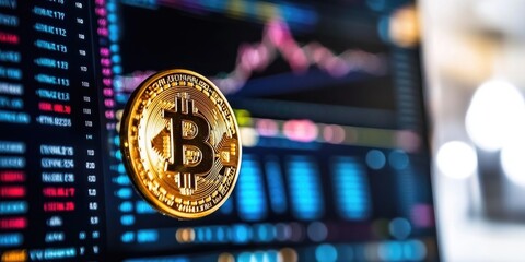 Aufkleber - close-up of a digital screen displaying blockchain data metrics, AI algorithms at work, automated workflow diagrams, sleek professional workspace background