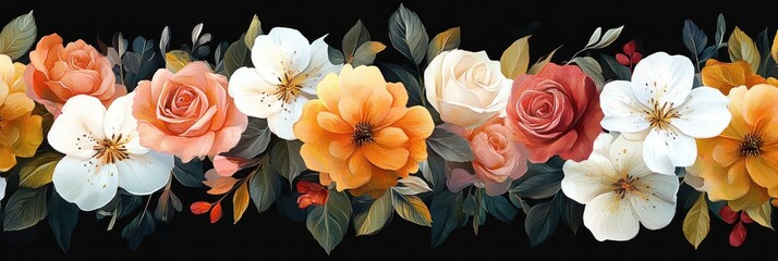 seamless botanical floral pattern with roses lilies herbs leaves background design for wedding textile spring summer