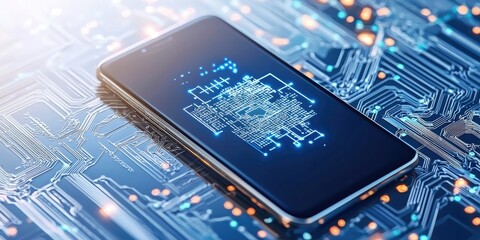 Aufkleber - smartphone displaying blockchain technology and encrypted personal data, emphasizing online privacy and security, neutral backdrop