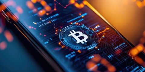 Aufkleber - smartphone displaying blockchain technology and encrypted personal data, emphasizing online privacy and security, neutral backdrop