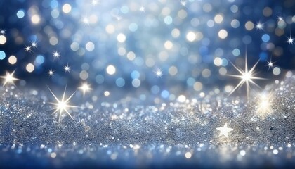 Poster - sparkling blue glitter background with bokeh lights and starburst effect for festive design, holiday decor, or luxury style