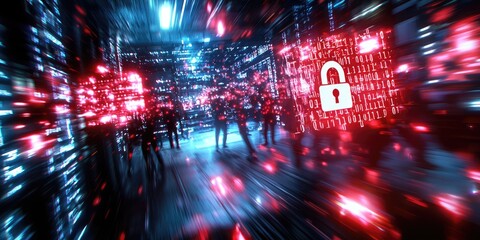 Leinwandbilder - data encryption visualized with a digital padlock, phishing scam alerts highlighted on a computer screen, users engaged in online fraud prevention training, neutral backg