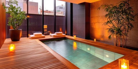 Poster - line connection luxurious spa relaxation vibes serene water features soft lighting ambient atmosphere