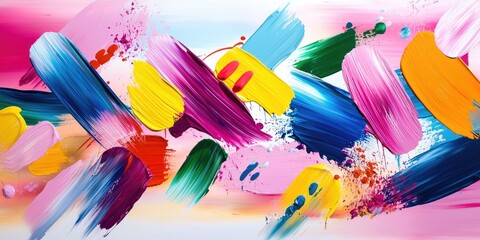 Fototapete - Line connection illustrated through vibrant abstract painting, featuring dynamic brush strokes and soft pastel tones, set against a neutral backdrop, emphasizing creative
