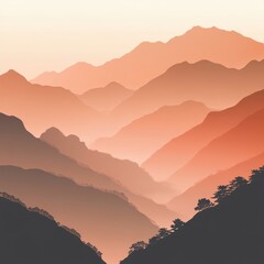 Wall Mural - Iconic Silhouette of Chinese Mountain Landscape at Sunset